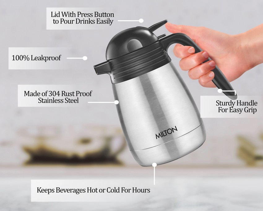 Milton Thermosteel Carafe Double Wall Vaccum Insulated Thermal Carafe 1500  ml | 50 oz | Press & Pour Lid, 24 Hours Hot & Cold, 304 Stainless Steel