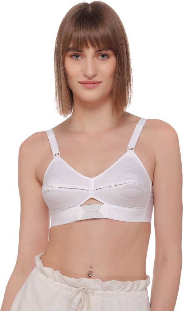 Sona Moving Elastic Strap Full Cup Plus Size Non padded White Cotton Bra