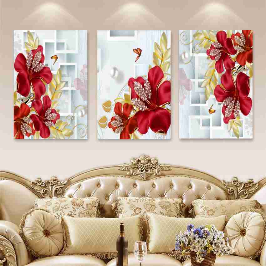 Red Flower Set of 3 Kid's Room Decor Modern Art 6MM MDF Poster Home  Decorative Gift Item 12 inch x 18 inch 3D Painting Poster Paper Print -  Floral & Botanical posters