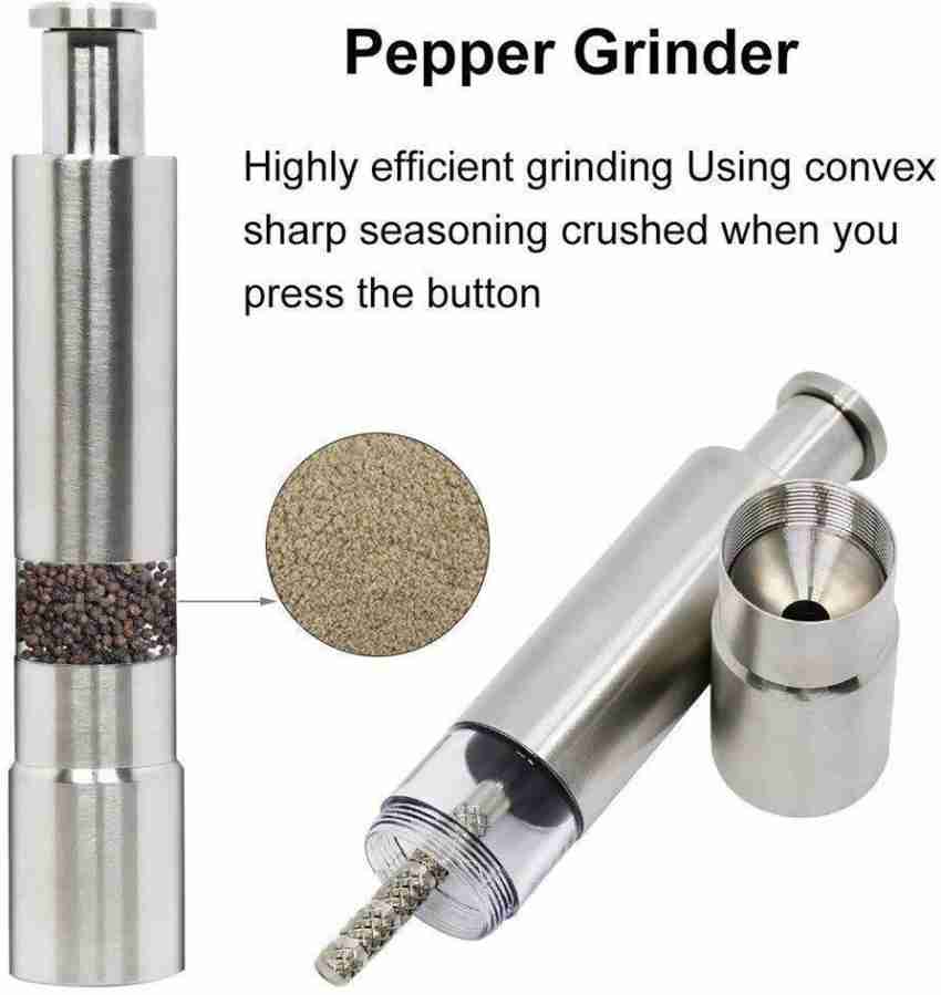 Salt And Pepper Grinder Set Of 2, Pepper Mill Stainless Steel Salt Shaker  Push-button Manual Glass