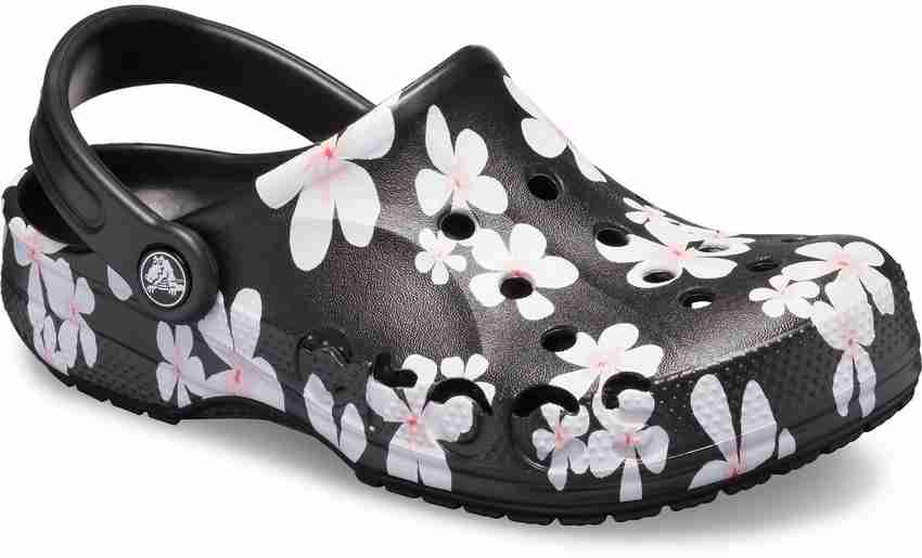 Black crocs with flowers top