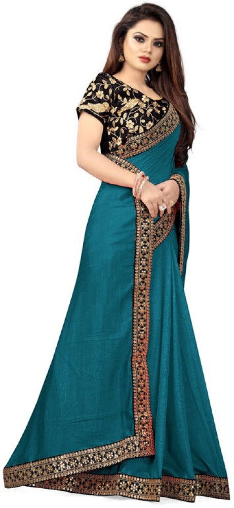 Buy QVIDYA Solid/Plain Bollywood Silk Blend Blue Sarees Online @ Best Price  In India