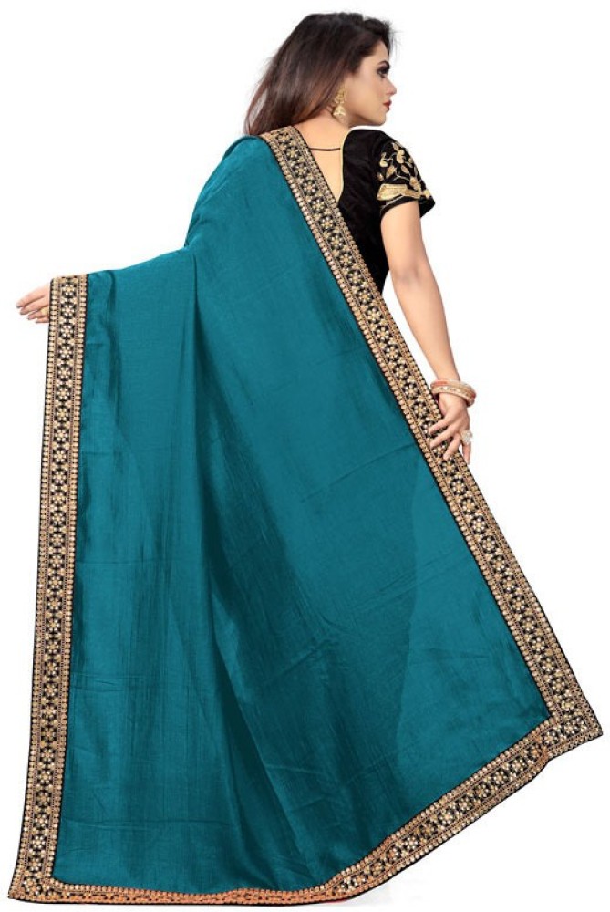 Buy QVIDYA Solid/Plain Bollywood Silk Blend Blue Sarees Online @ Best Price  In India