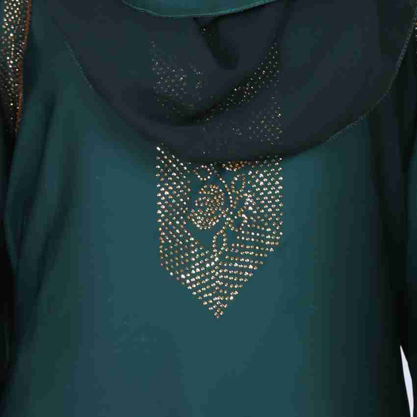 Vaquita NIDA ABAYA FOR WOMEN A19 GREEN TRIPLE BAJU WORK WITH FREE
