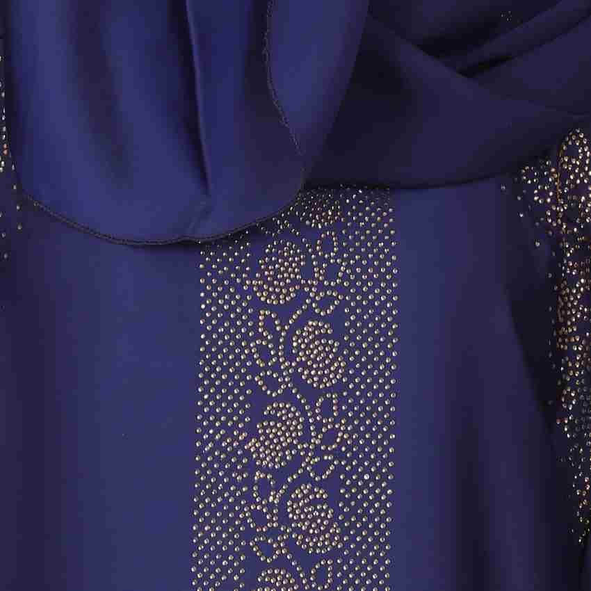 Vaquita NIDA ABAYA FOR WOMEN A19 BLUE TRIPLE BAJU WORK WITH FREE