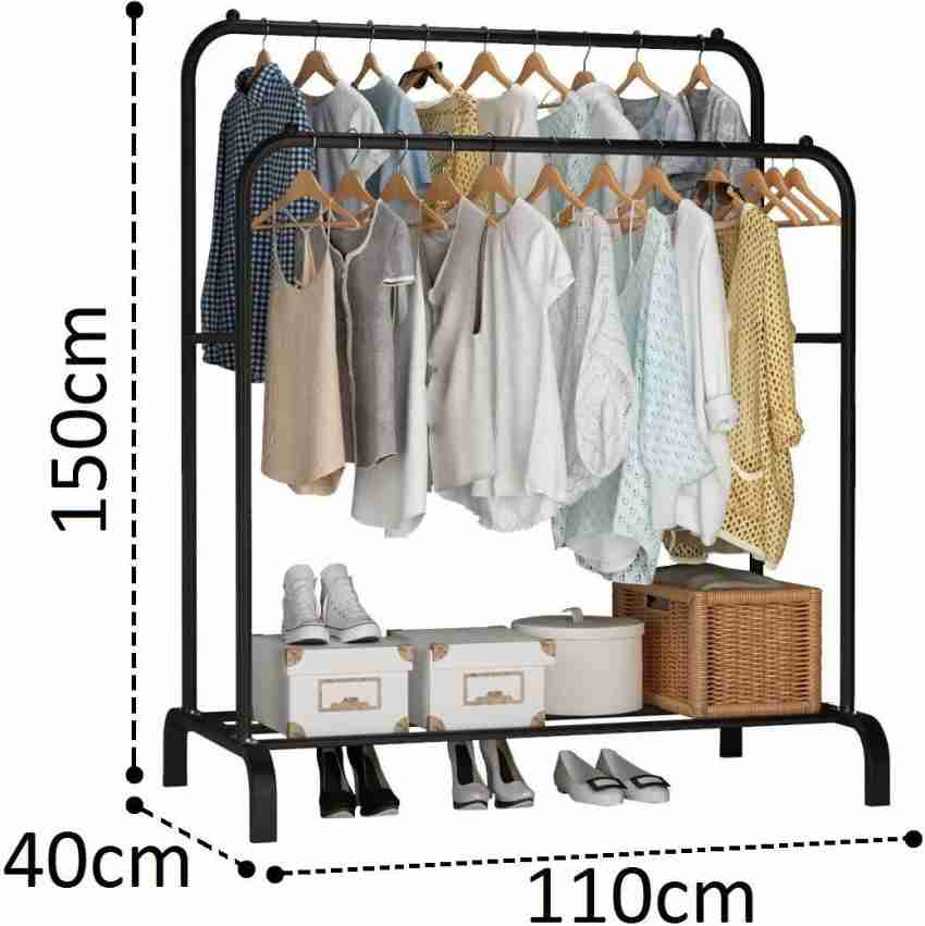 lukzer Double Garment Stand Cloth Rack Storage Organizer with Bottom Shelf ( White) Metal Coat and Umbrella Stand Price in India - Buy lukzer Double  Garment Stand Cloth Rack Storage Organizer with Bottom