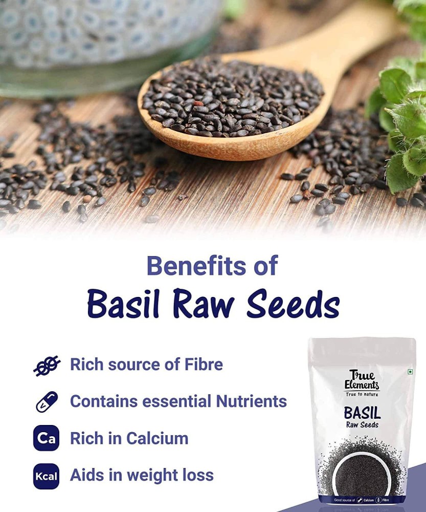 True Elements Raw Basil Seeds Rich in Protein Fibre Edible