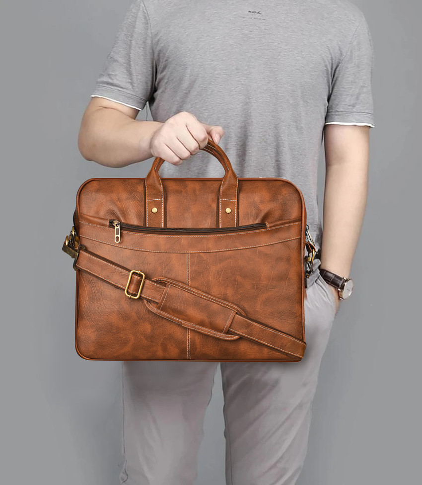 Flipkart GIRGIT SI Tan Color Leather 15.6 inch Briefcase