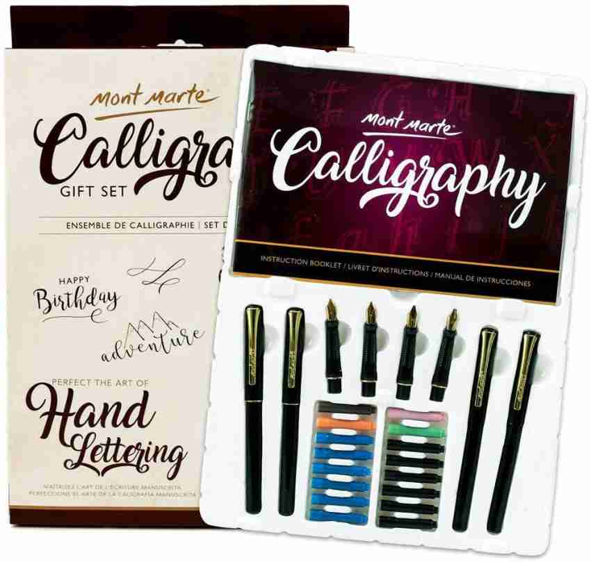 Mont Marte Calligraphy Set, 33 Piece. Includes Calligraphy Pens, Calligraphy Nibs, Ink Cartridges, Introduction Booklet and Exercise Booklet.