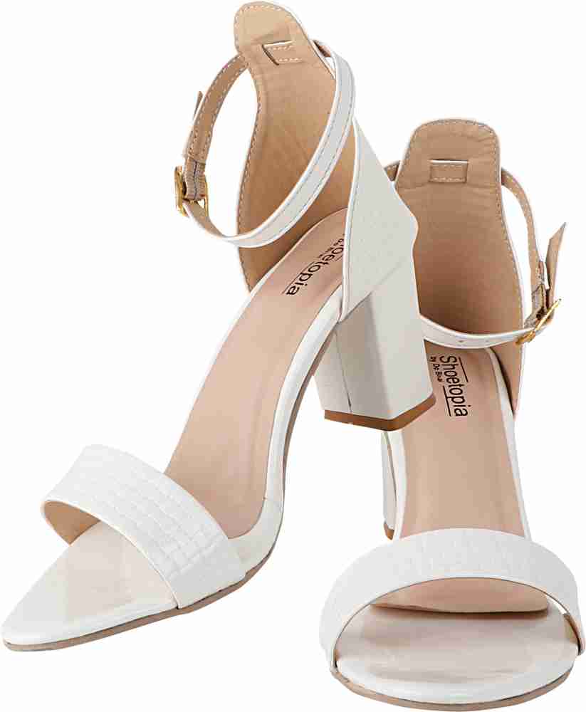 White sandal heels discount with ankle strap