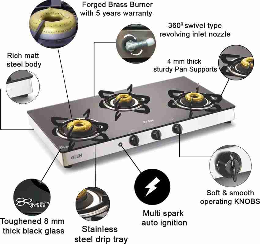 Glen 1038 GT 3 Forged Burners Auto Ignition Glass Automatic Gas