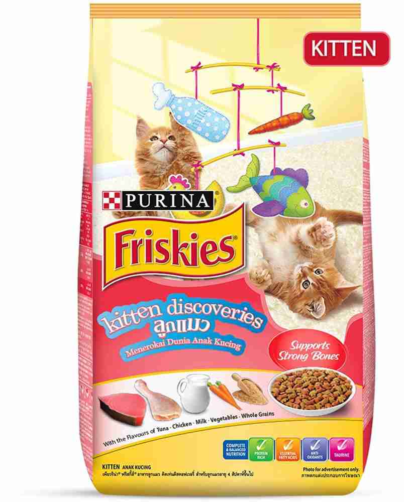 Purina Friskies Purina Friskies Kitten Discoveries Baby Cat Food, Tuna  Chicken Milk Vegetables & Whole Grain Flavours, 1.1kg Pack, 1.1 kg Milk,  Tuna, Chicken 1.1 kg Dry New Born, Young Cat Food