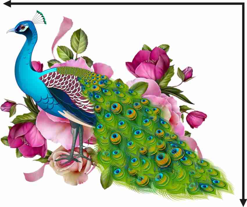 Wall Stickers & Murals CAVE ART ' Peacock - sitting on branch - pink -  cherry - flower - birds - butterfly - colorful - decorative - wallsticker '  