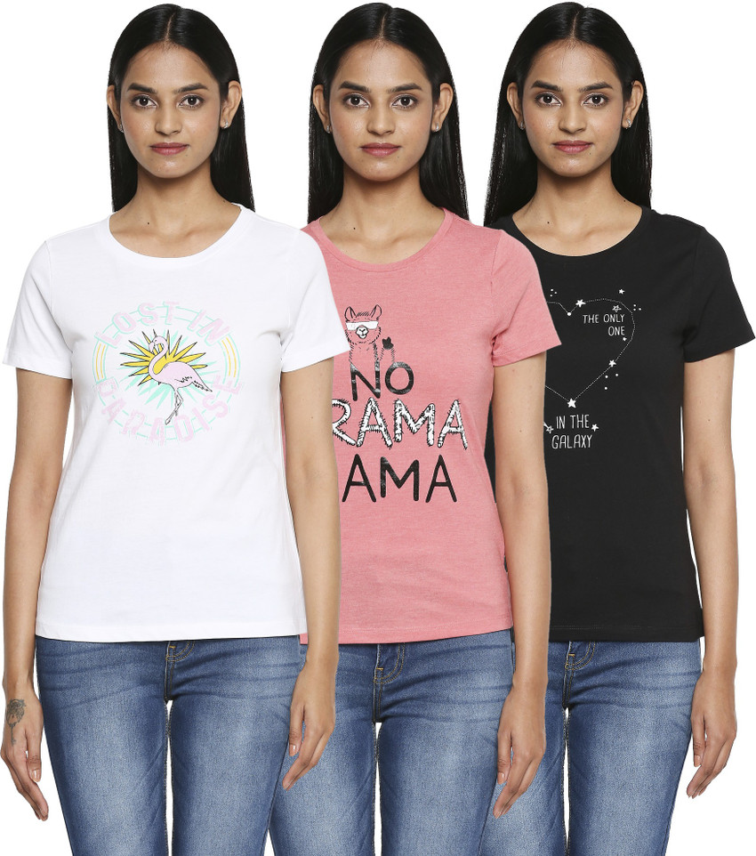 Honey By Pantaloons Printed Women Round Neck White Pink Black T Shirt Buy Honey By Pantaloons Printed Women Round Neck White Pink Black T Shirt Online at Best Prices in India Flipkart