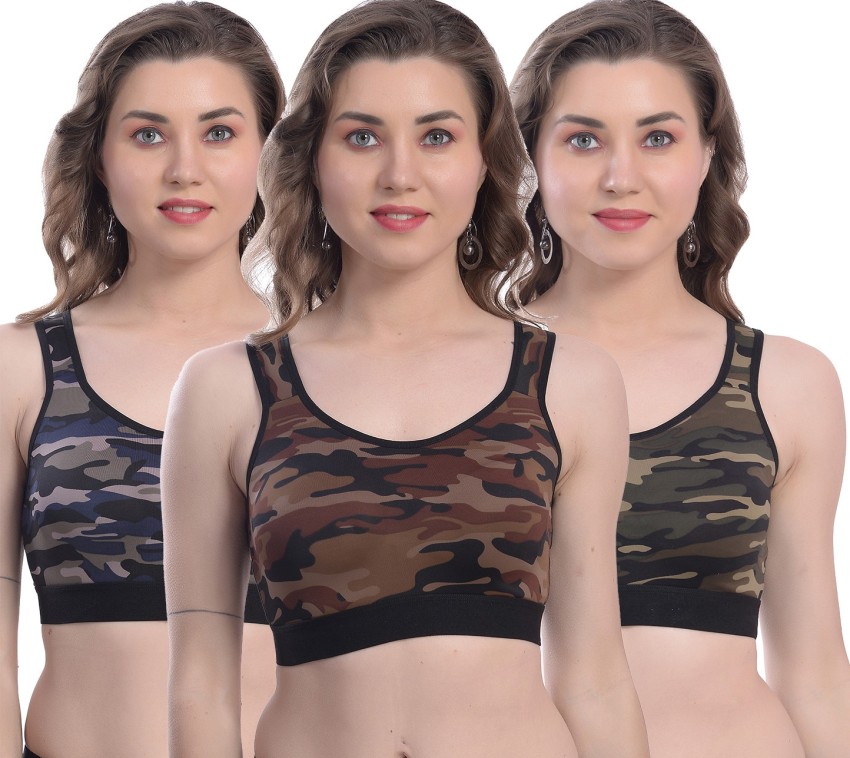 Buy FIMS - Fashion is my style(Gift Wrapped Packing Army Print Sports Bra  for Women Gym Yoga Running Dancing Active wear Workout Girls Bra, See Main  Image to Check How Many Sets