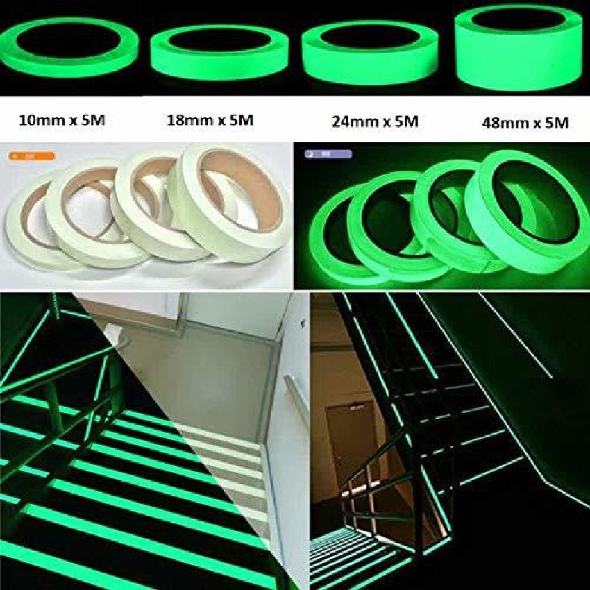 Iktu Glow in The Dark Tape Radium Glow-in-The-Dark Luminous  Photoluminescent/Luminescent Emergency roll Safety Egress Markers Stairs,  Walls, Steps, exit Sign (18mm x 5 Meter) 18 mm x 5 m Green Reflective Tape