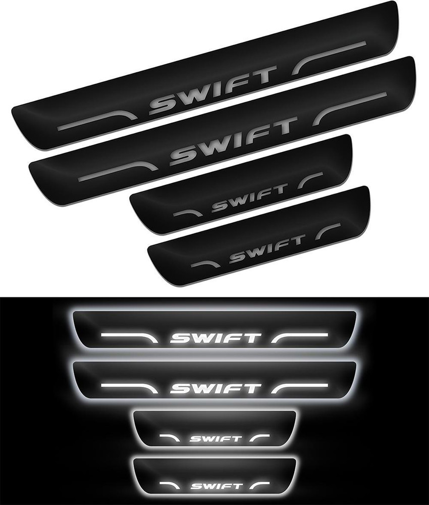 FABTEC Swift Car Door Black Foot Step Led Sill Plate for Set of