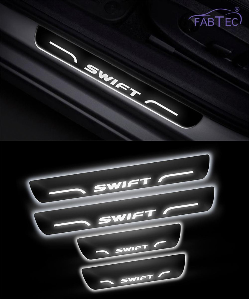 FABTEC Swift Car Door Black Foot Step Led Sill Plate for Set of