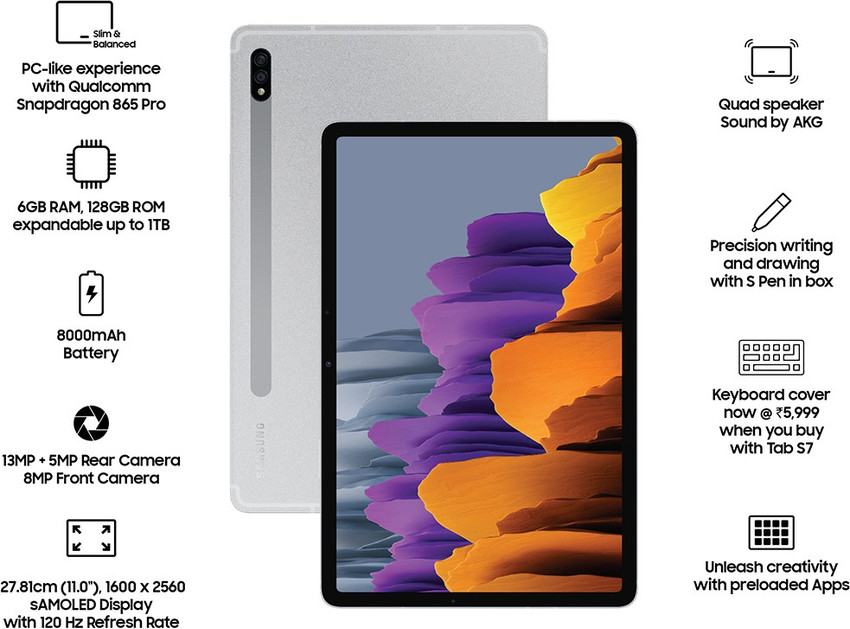 SAMSUNG Galaxy Tab S7 (LTE) 6 GB RAM 128 GB ROM 11 inch with 4G Tablet (Mystic Silver) SAMSUNG Galaxy Tab S7 (LTE) 6 GB RAM 128 GB ROM 11 inch with 4G Tablet (Mystic Silver)