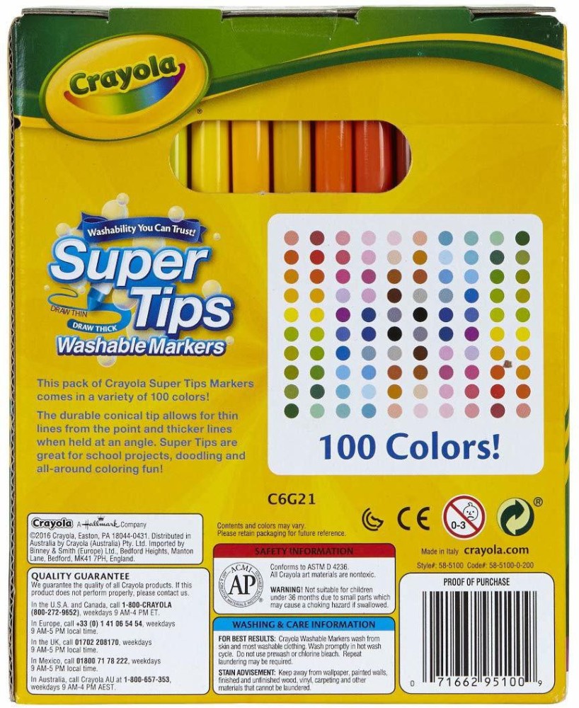 CRAYOLA Super Tips Washable Markers-100/Pkg - washable marker