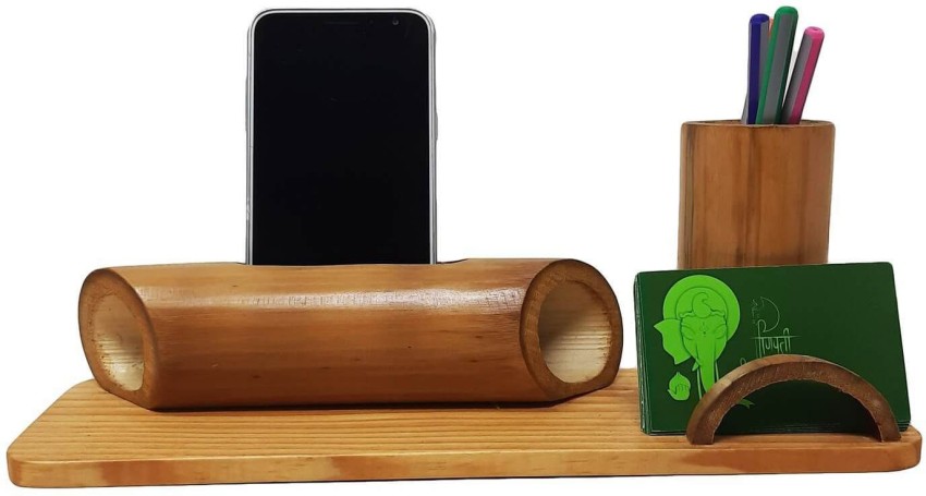 BAMBOO PHONE STAND WITH CARD HOLDER AND DOUBLE PEN STAND - CGP-3284