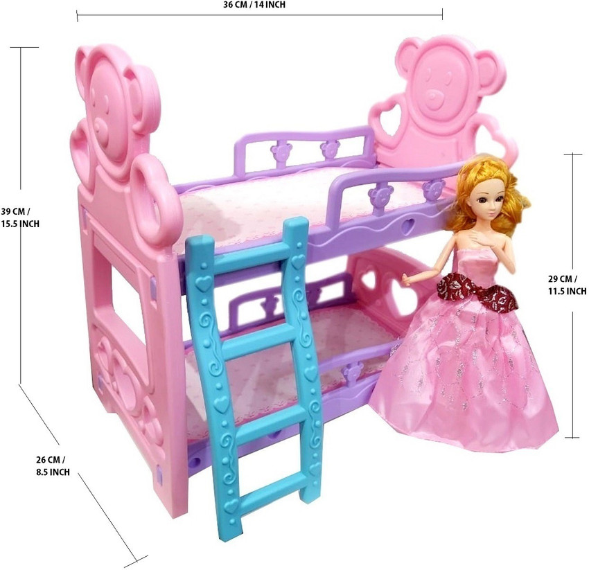 HALO NATION Baby Bunk Beds 2 Floor Bed Doll Princess Bedroom Doll Bed Doll Bunk Bed Doll Big Size 39 cm Bunk Bed Princess Doll Height 29 cm Baby Bunk Beds 2 Floor Bed Doll Princess Bedroom Doll Bed Do...
