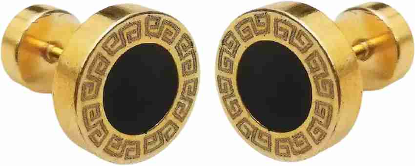 Crazy Fashion Gold Color Flat Black Stud Earring 2 Pcs Metal Stud Earring