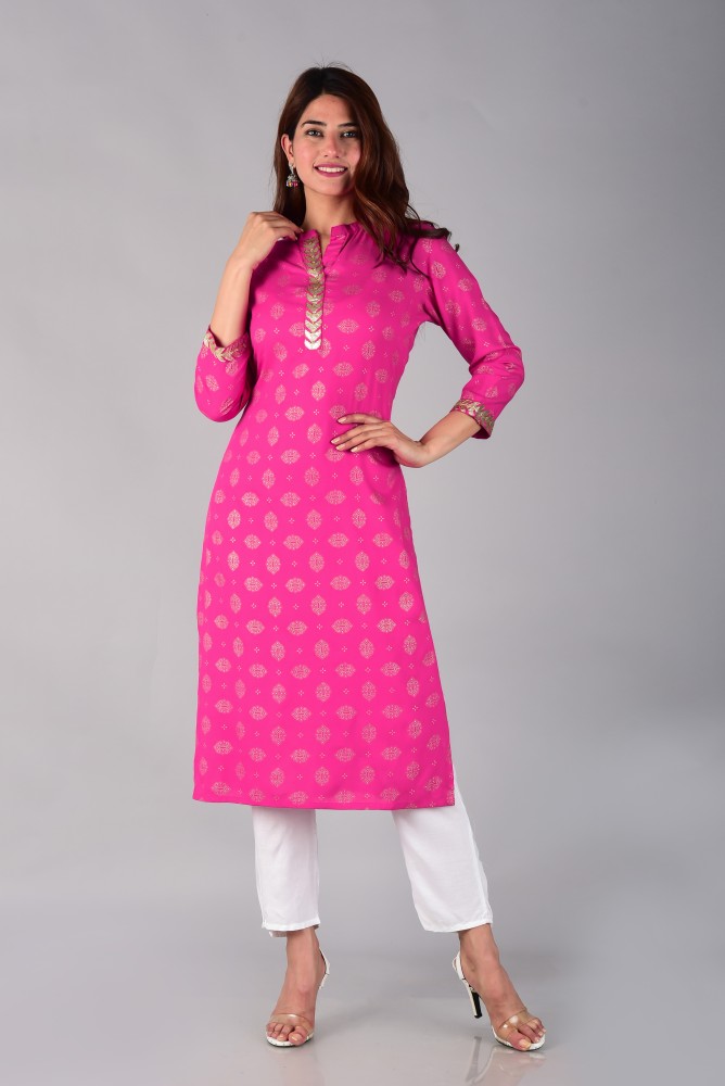 pink kurti with white leggings