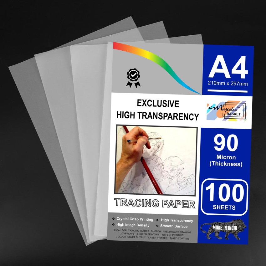 MAJESTIC BASKET Exclusive Tracing Paper With High  Transparency For Drawings, Sketching, Graphic Design, Printing Etc. Unruled  A4 90 gsm Transparent Paper - Transparent Paper