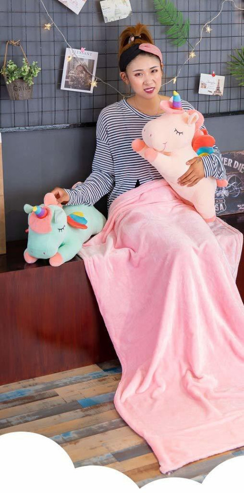 SMB ENTERPRISES Unicorn pillow and blanket for girls stuffed soft plush luxury cushion Pink 20 cm Unicorn pillow and blanket for girls stuffed soft plush luxury cushion Pink Buy Unicorn toys in India