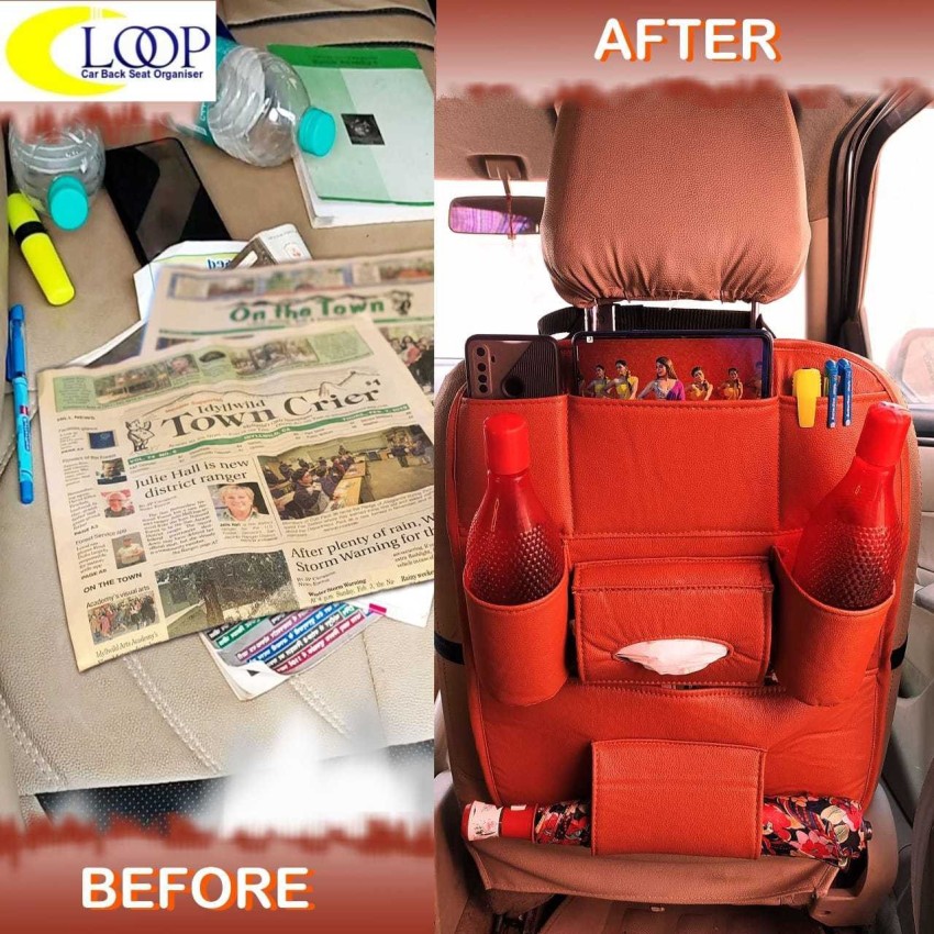 LOOP Car Back Seat Organizer PU Leather Orange (Pack of 1) Car