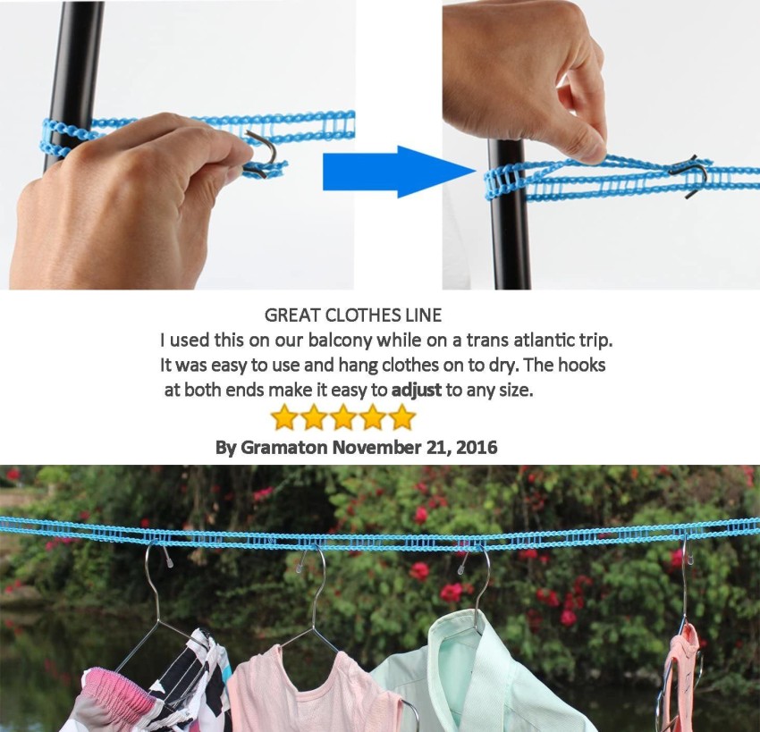 DEALZIA Clothesline Clothes Drying Rope Portable Travel Clothesline  Adjustable for Indoor Outdoor Laundry Clothesline, Perfect Windproof, Hanger  for Camping Travel & Home Use (5 Meter) Polypropylene Retractable Clothesline  Price in India 