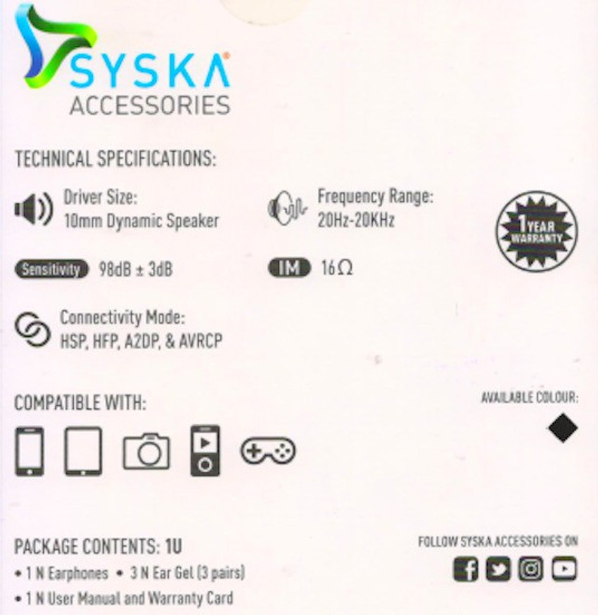 Syska he 6000 on sale bk