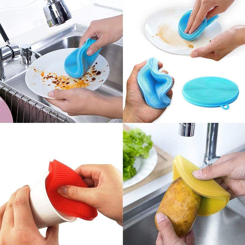 3Pcs Silicone Dish Washing Sponge Scrubber Kitchen Cleaning