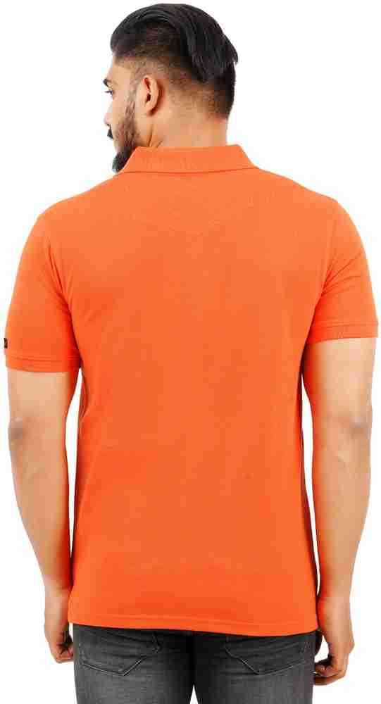 Orange polo shirt shop with green horse