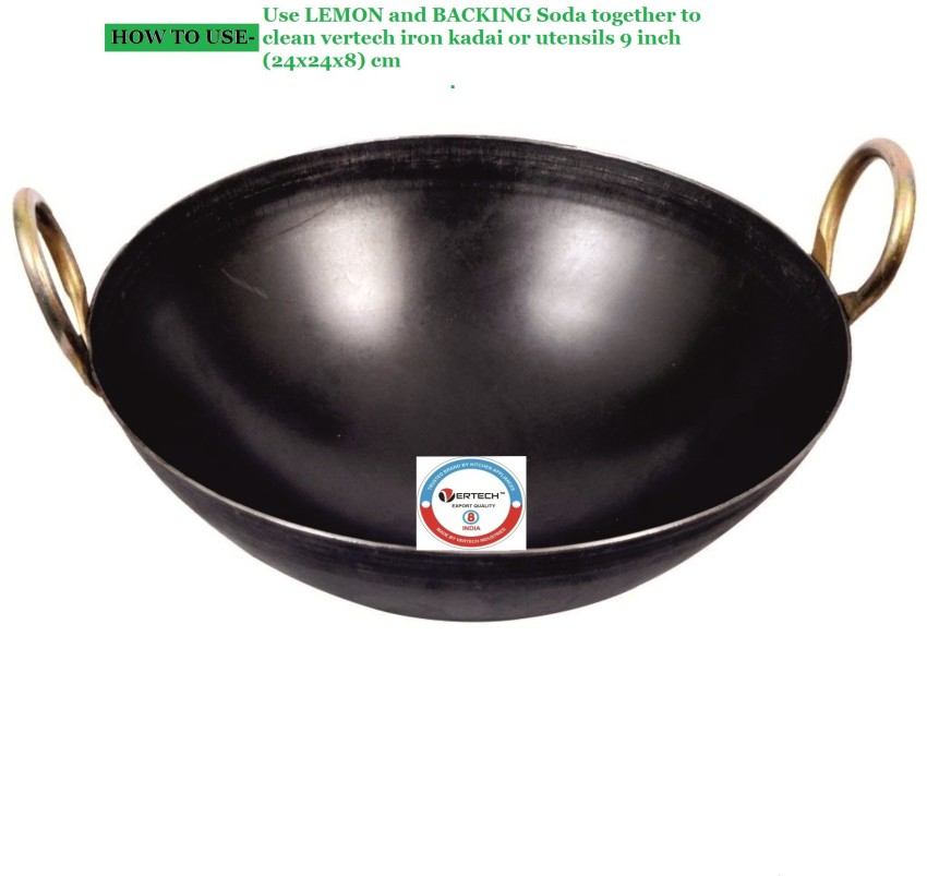 KITCHEN SHOPEE KITCHEN SHOPEE Traditional Iron Fry Kadhai/Pan, Handmade  Loha/Lokhand/Lokhandi Kitchen Kadai Fry Pan for Cooking with Golden Rings,  8