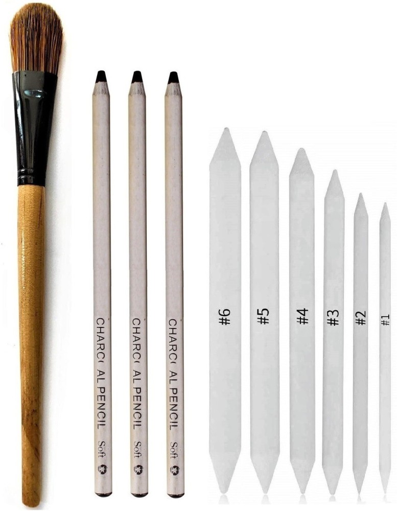 Anvis White Charcoal Pencil Set | Camlin Charcoal pencil Set | Black  Charcoal Powder for Drawing/Sketching