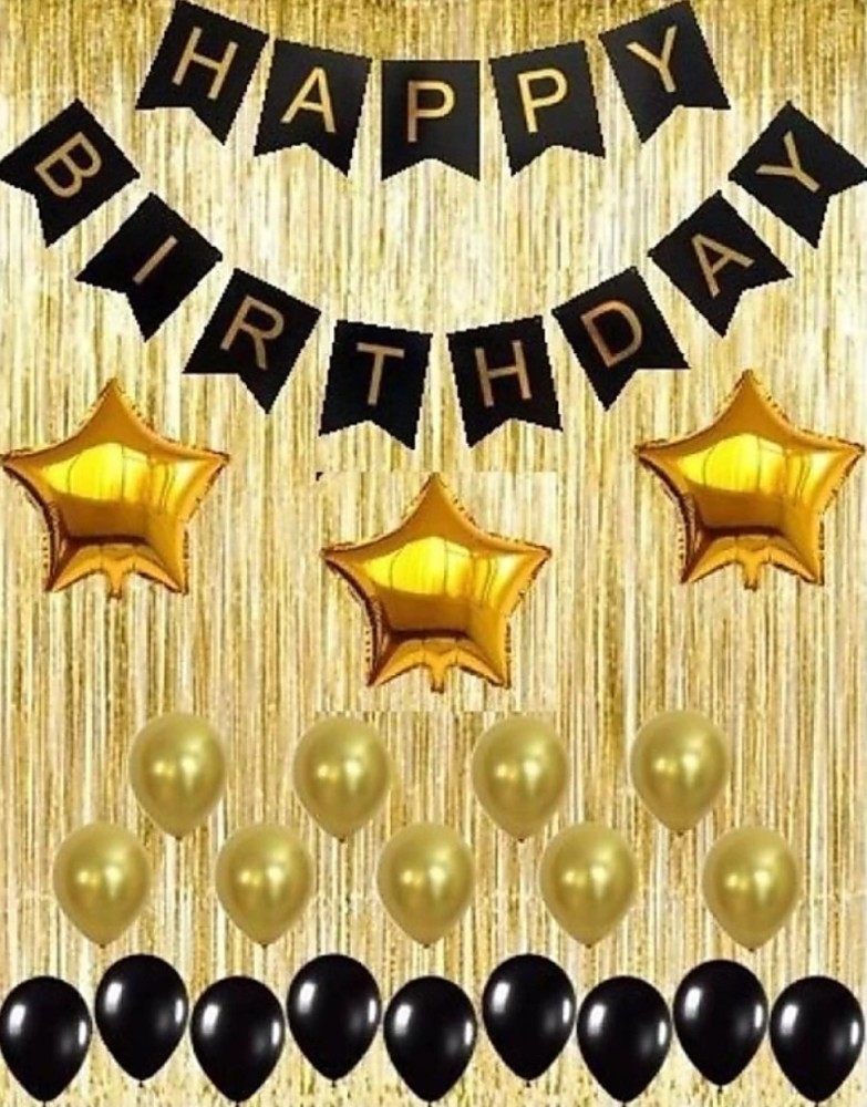 DECOR MY PARTY Happy Birthday Paper Banner with Golden Foil