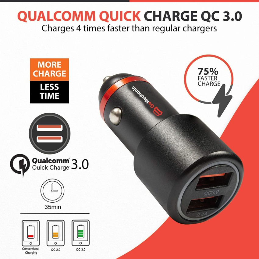 GoMechanic 15.5 W Qualcomm 3.0 Turbo Car Charger Price in India - Buy  GoMechanic 15.5 W Qualcomm 3.0 Turbo Car Charger Online at