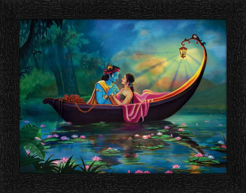 ADS Art Poster Radha Krishna On Boat Painting with Synthetic Frame Digital  Reprint 11 inch x 14 inch Painting Price in India - Buy ADS Art Poster Radha  Krishna On Boat Painting