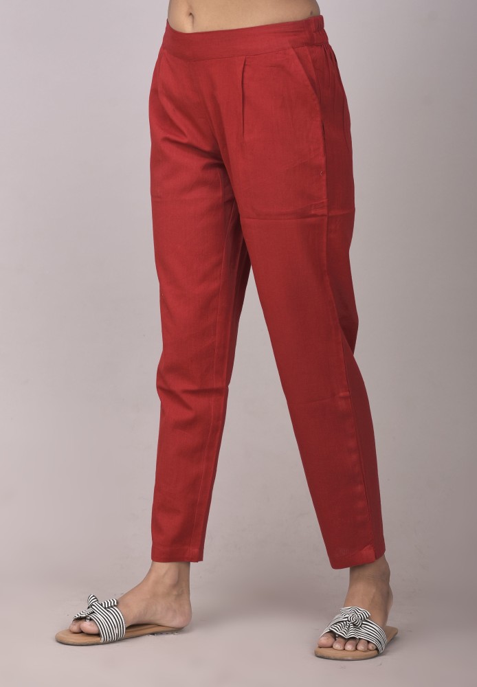 Linen Club Pants  Buy Linen Club Pure Linen Red Standalone Pant For Women  Online  Nykaa Fashion