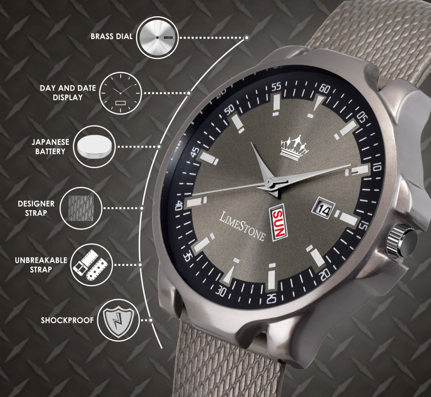 LIMESTONE Mesh Strap Gun Metal Grey Avatar Day and Date Functioning Analog  Watch - For Men