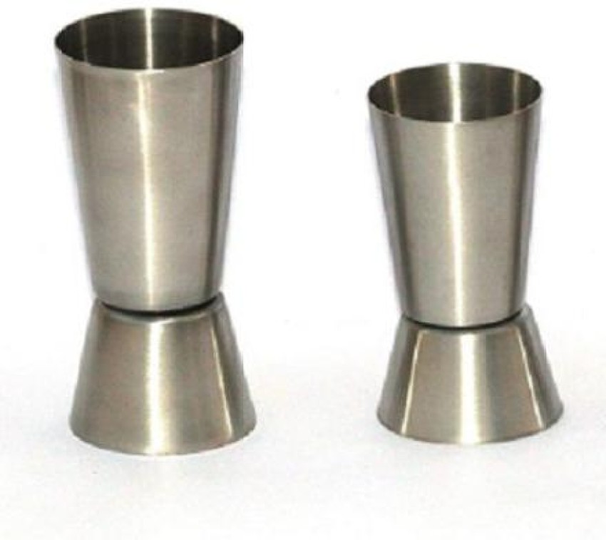 2Pcs Cocktail Jigger, Stainless Steel Alcohol Jigger Double Liqueur  Measuring Jigger Cocktail Measuring Cup Silver Wine Measuring(L)