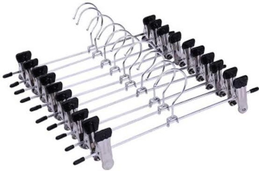 PLASTICK Plastic Metal Adjustable Stainless Steel Hook Hangers with Non  Slip Clips and Swivel Hook (Pack of 10)