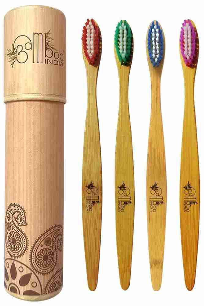 Bamboo India Bamboo Toothbrush with pack of 4 pieces Medium Bristles with antibacterial and biodegradable Bamboo Handle Medium Toothbrush Buy Baby Care Products in India Flipkart