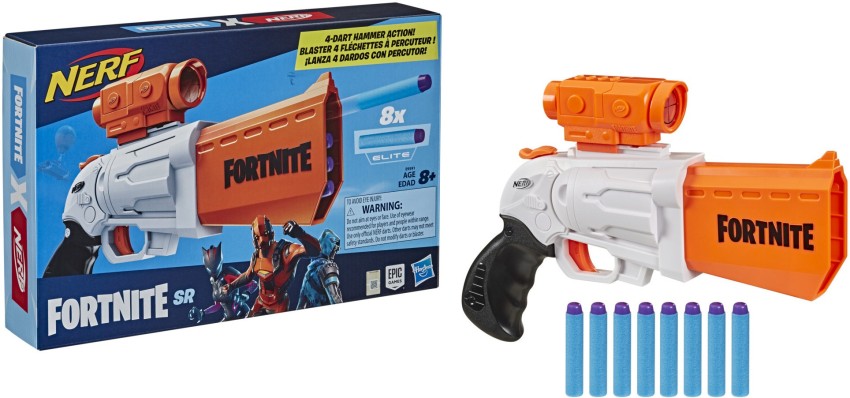 NERF Fortnite SR Blaster - 4-Dart Hammer Action - Includes Removable Scope  and 8 Official Elite Darts - for Youth, Teens, Adults