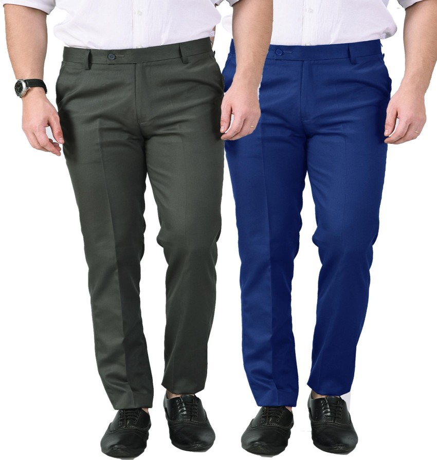 AD & AV Regular Fit Men Blue Trousers - Buy AD & AV Regular Fit