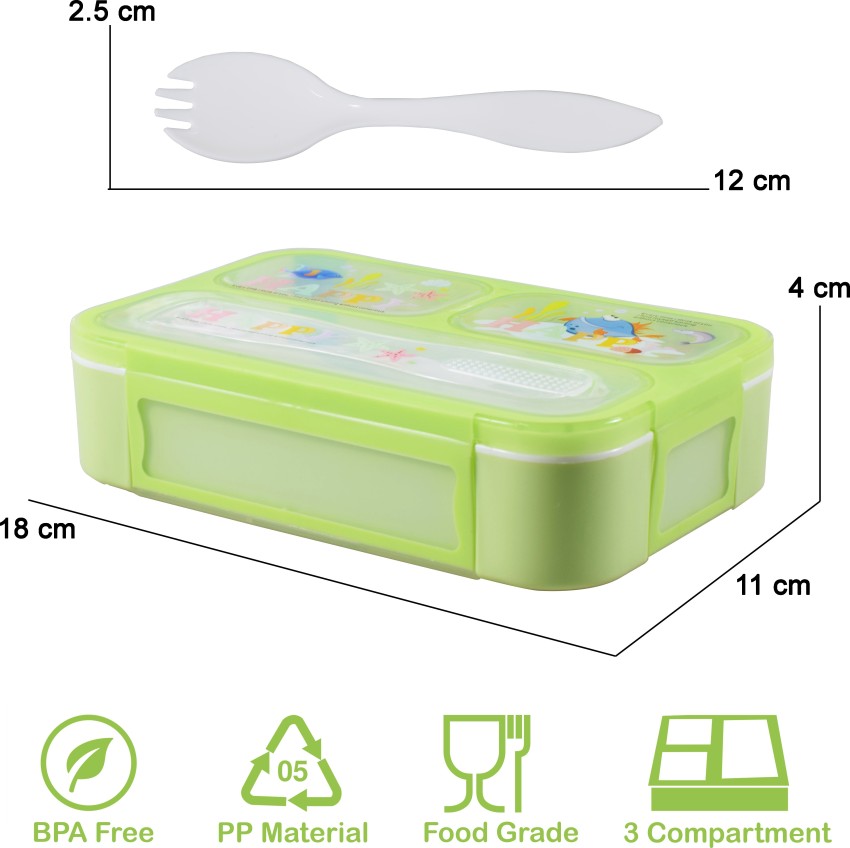 WISHKEY BPA Free Plastic Small Lunch Box with 3 Compartment and Spork  (Blue) 