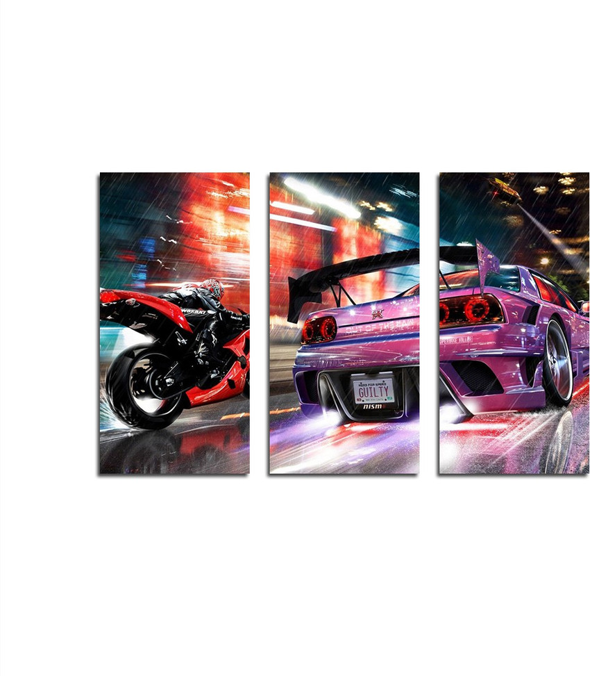 Decorative Framed Canvas Wall Art Decoration Bike Car Race Digital