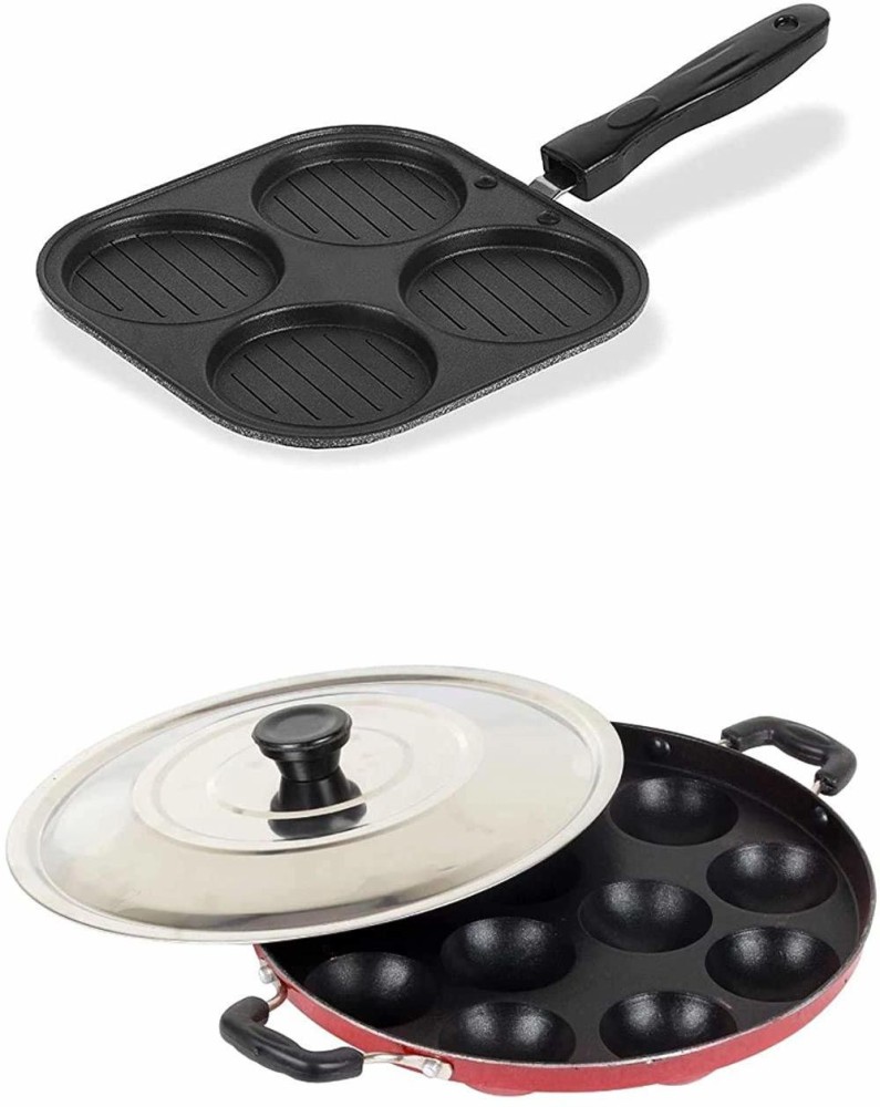 Nonstick Mini Uttapam Pan Mini Pancake Maker Mini Crepe Pan Idli Pan Pancake Multi-Snack Maker Aluminium Uttapam Tawa Mini Pancake Tava 7 Cavity